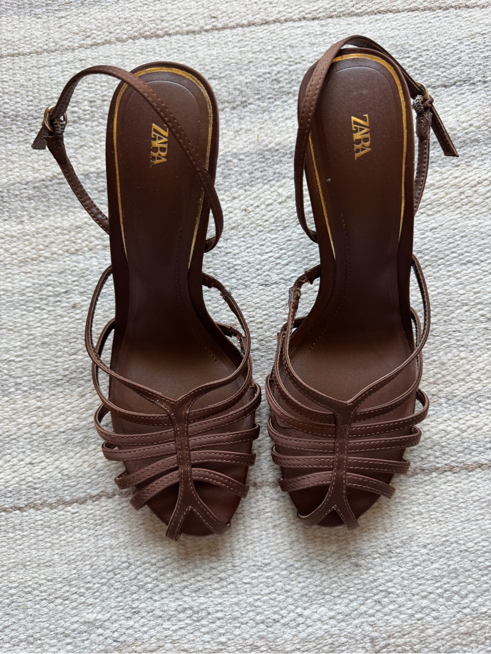 ZARA Dark Brown Multi-Strap Slingback Heels
